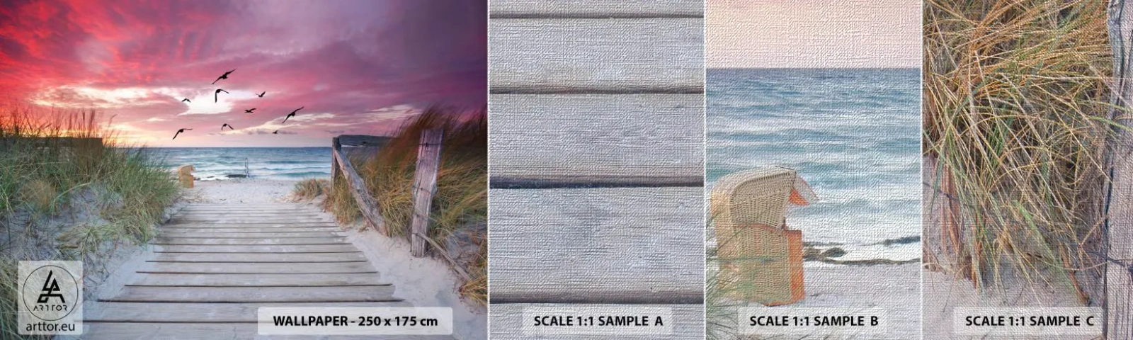 Photo Wallpaper Sample Premium Canvas - Baltic Impression - Sea Landscape, Beach, Birds - 100x30 cm