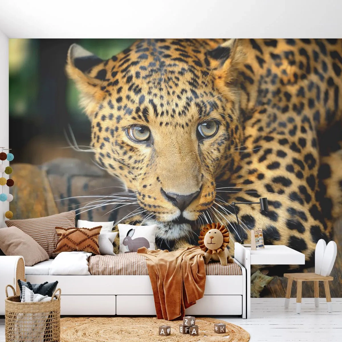 Photo Wallpaper Standard Eco - A leopard resting on a wooden branch in the jungle - 100x70cm - Don't be Shy, Come Closer - Modern wall decoration for the living room and bedroom ARTTOR