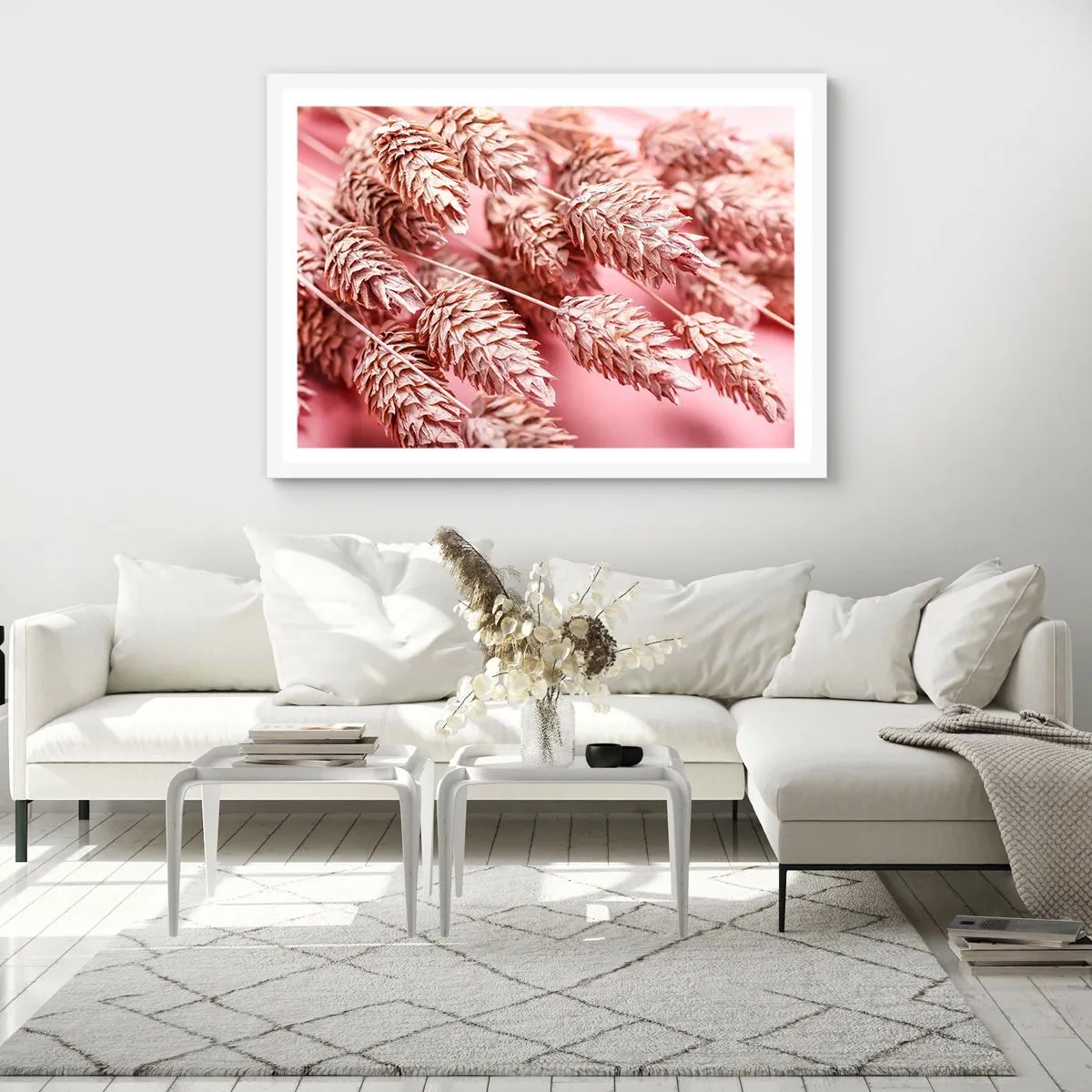 Poster in white frmae - Flowery Cascade in Pink - 100x70 cm