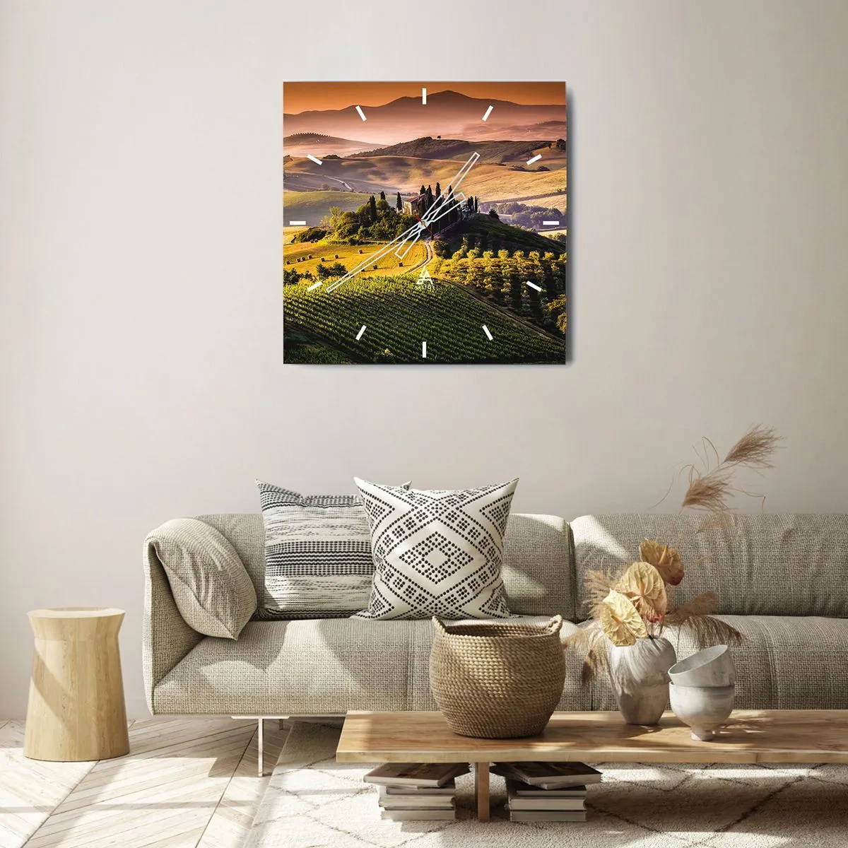 Wall clock - Clock on glass - Arcadia - Tuscan Landscape - 30x30 cm
