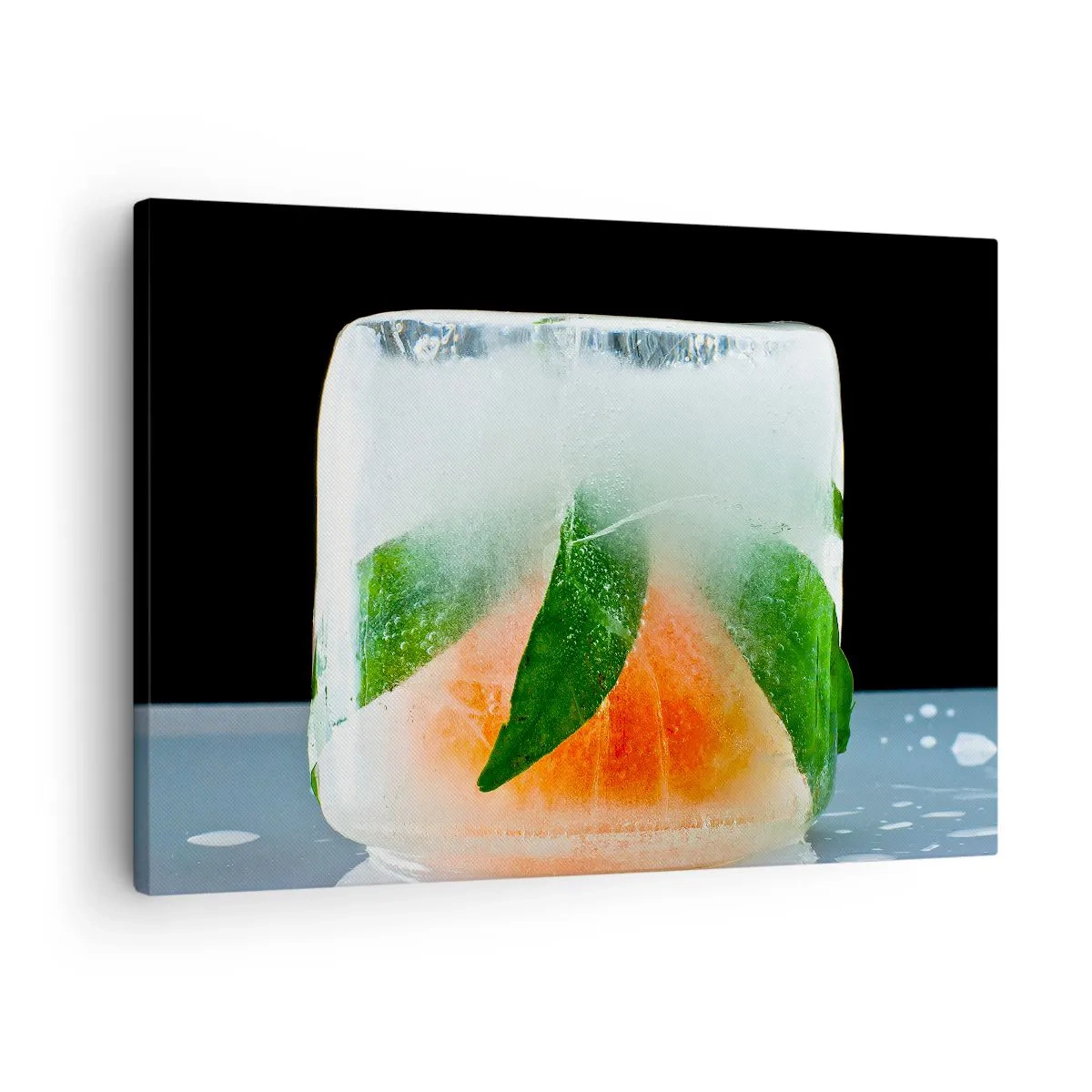 Canvas picture - Ice cube with orange and leaves - 70x50cm - Freshness and Coolness - Modern wall decoration for the living room and bedroom ARTTOR