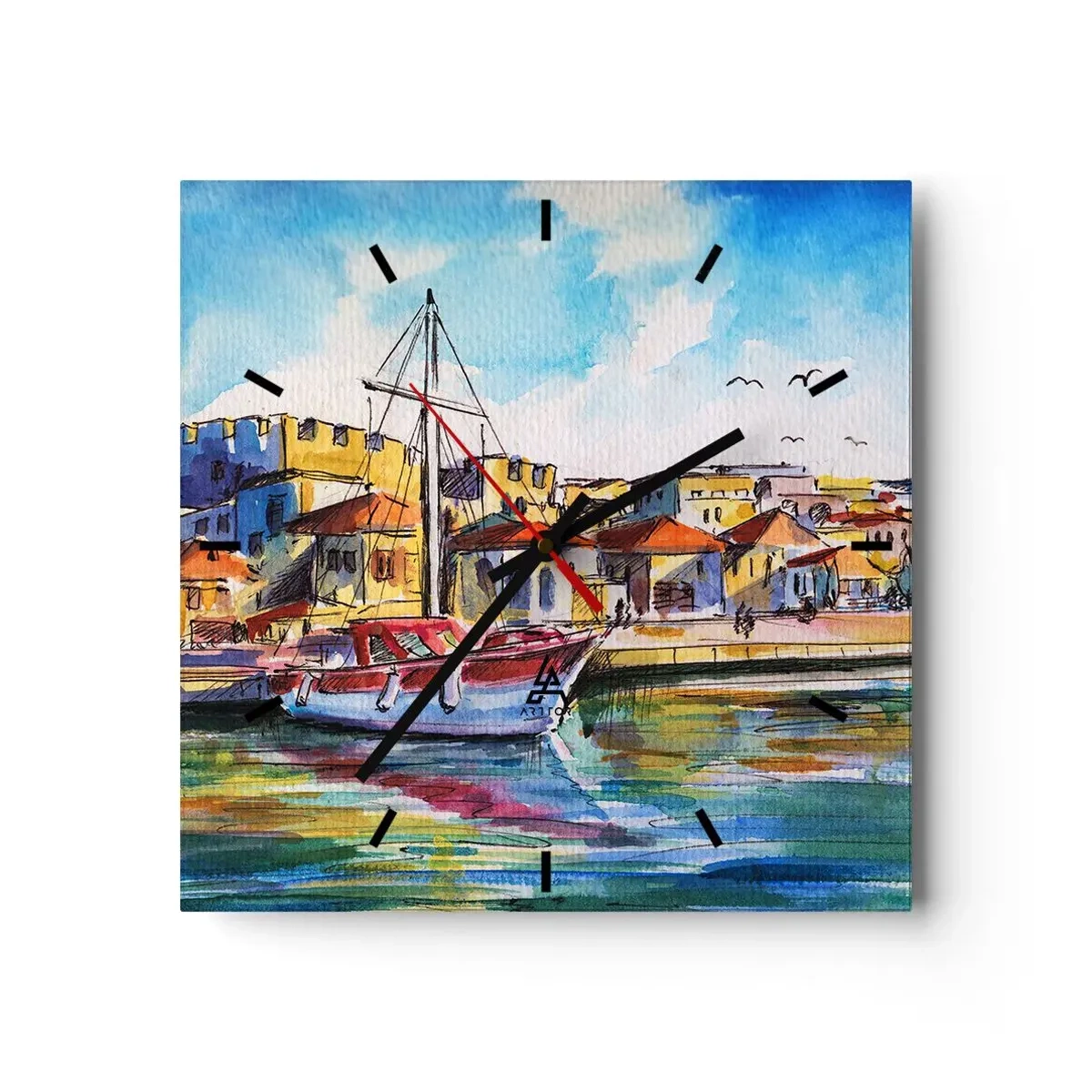 Wall clock - Clock on glass - Rainbow Afternoon - 30x30 cm