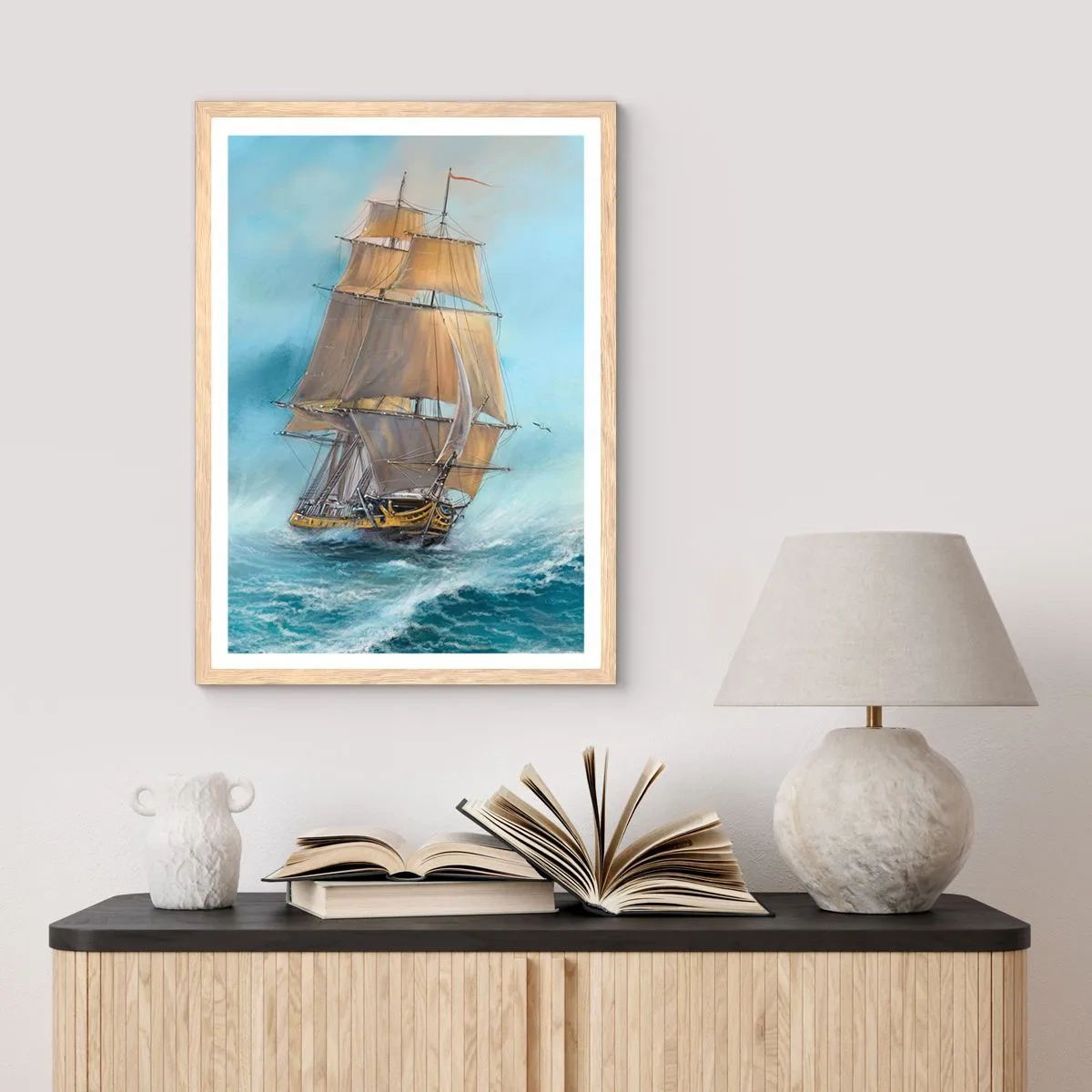 Poster in light oak frame - Gliding on the Waves - 30x40 cm
