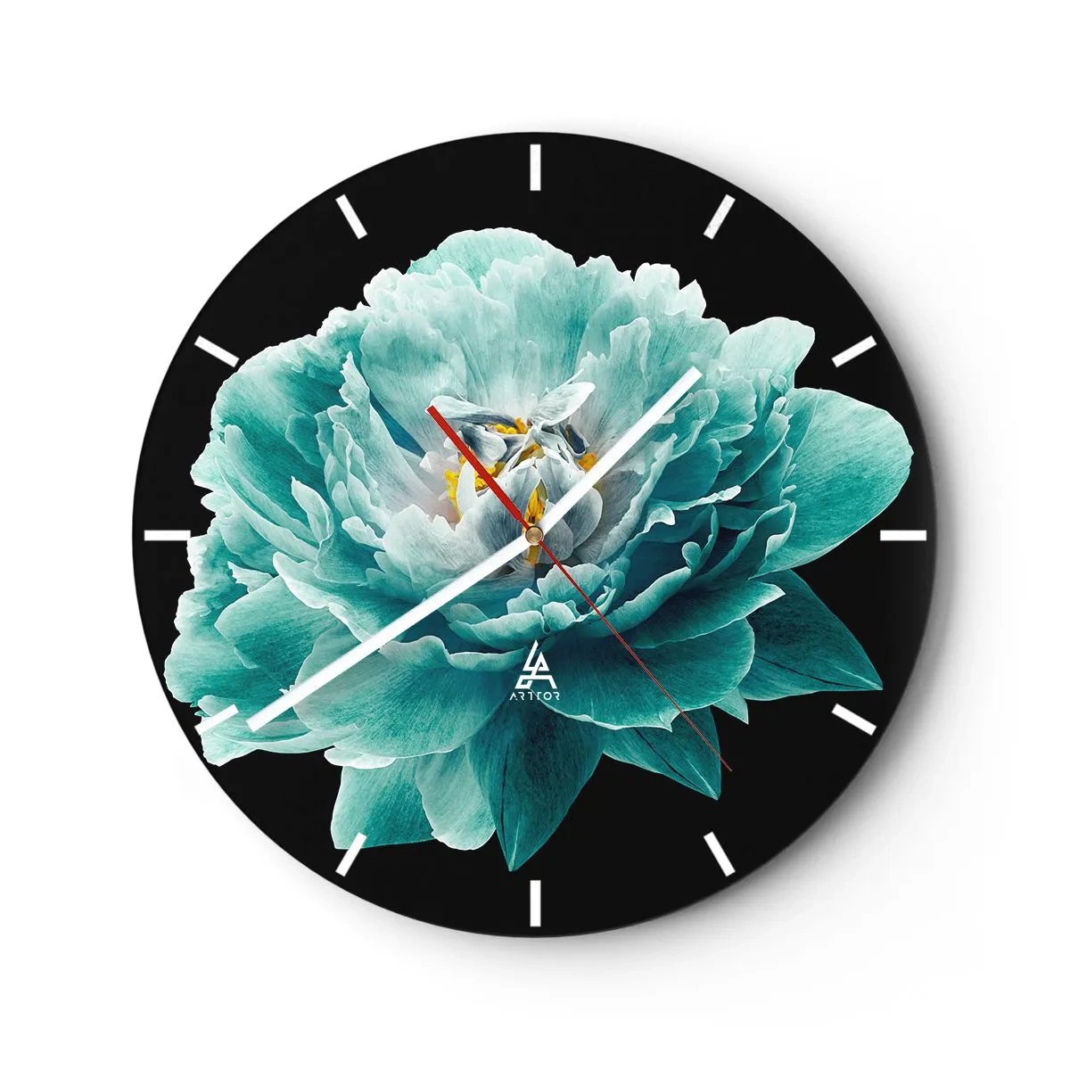 Wall clock - Clock on glass - Blue and Gold Petals - 40x40 cm