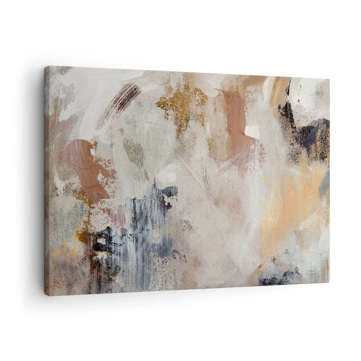 Canvas picture - Abstract spots in muted shades of beige and gold - 70x50cm - Foggy Abstract - Modern wall decoration for the living room and bedroom ARTTOR