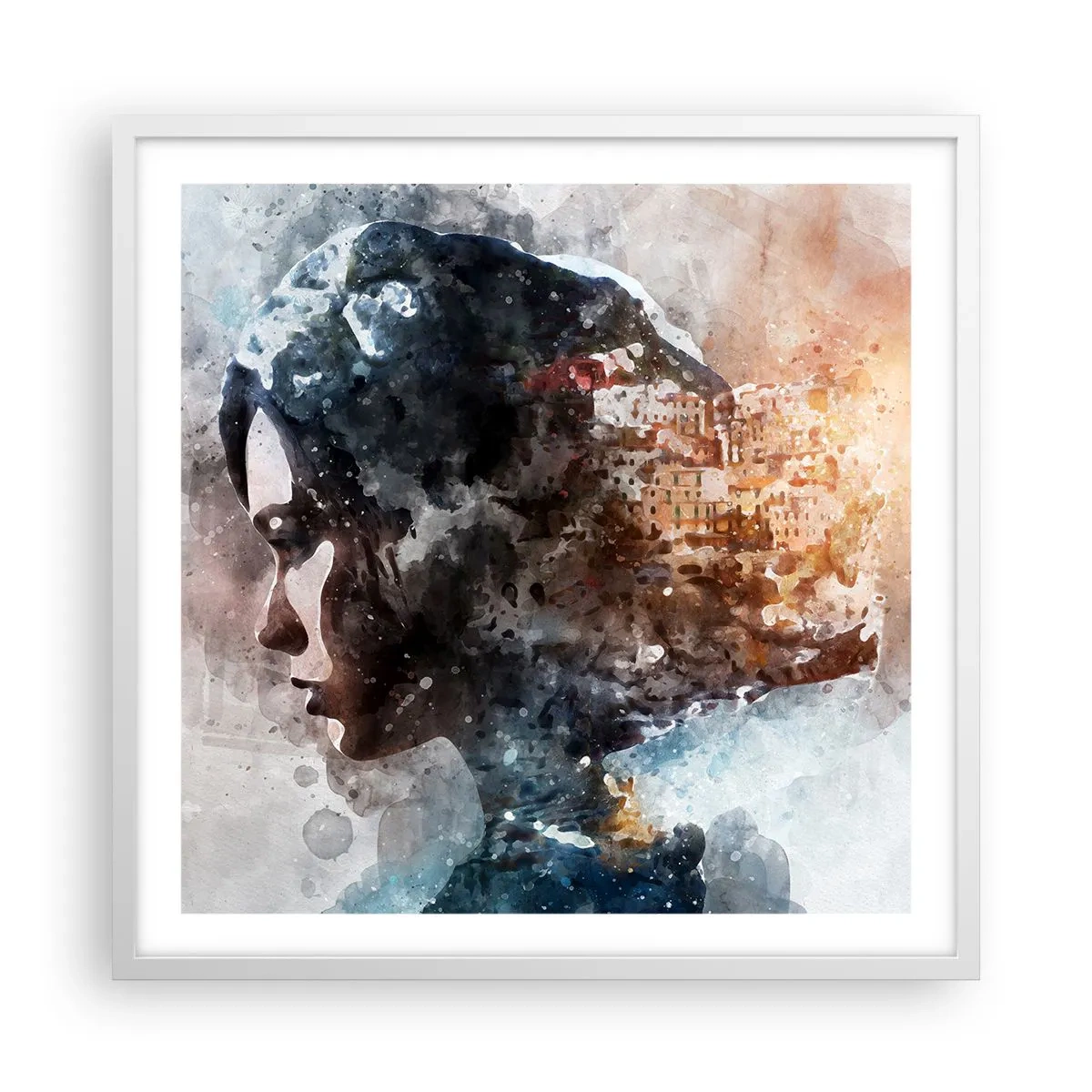 Poster in white frmae - Tale about a Girl with a City in the Background - 60x60 cm