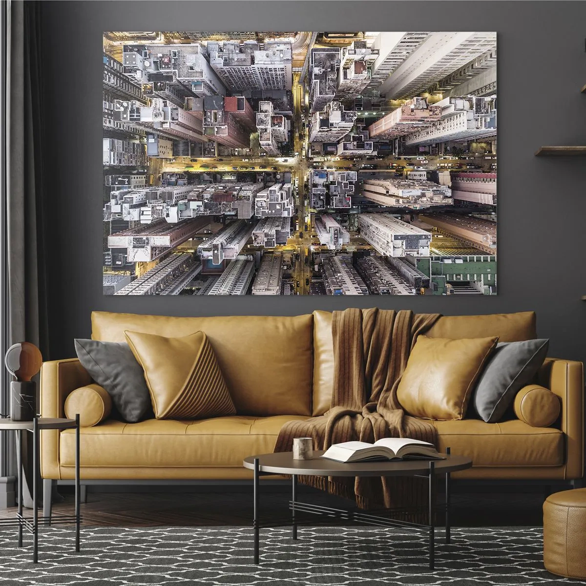 Glass picture - A bird's eye view of the metropolis - 70x50cm - Greetings from Hong Kong - Modern wall decoration for the living room and bedroom ARTTOR