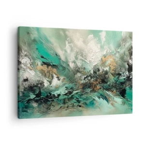 Canvas picture - Abstract landscape in shades of green and gold - 70x50cm - Emerald and Black Lump - Modern wall decoration for the living room and bedroom ARTTOR