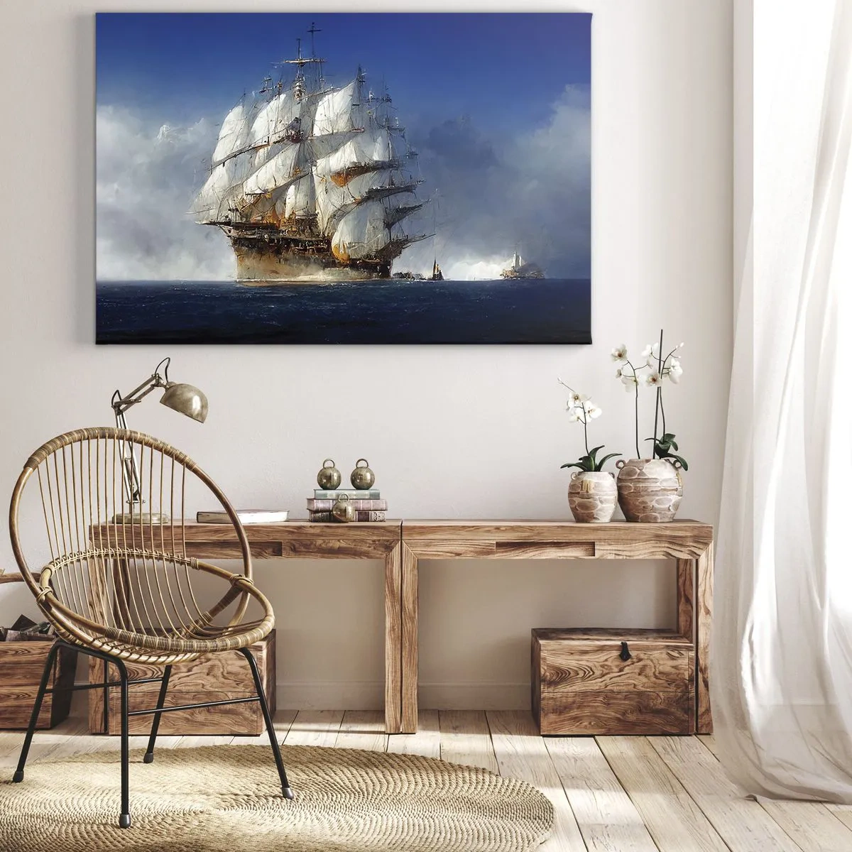 Canvas picture - A sailing ship on the open sea under a blue sky - 70x50cm - The Great Glory! - Modern wall decoration for the living room and bedroom ARTTOR