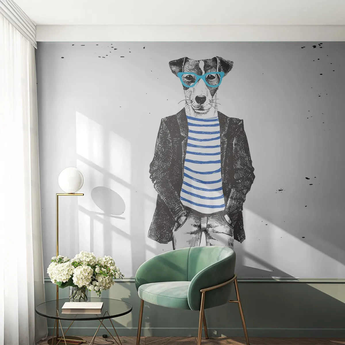 Photo Wallpaper Standard Eco - Gentleman Dog - Abstraction, Man, Dog - 250x175 cm