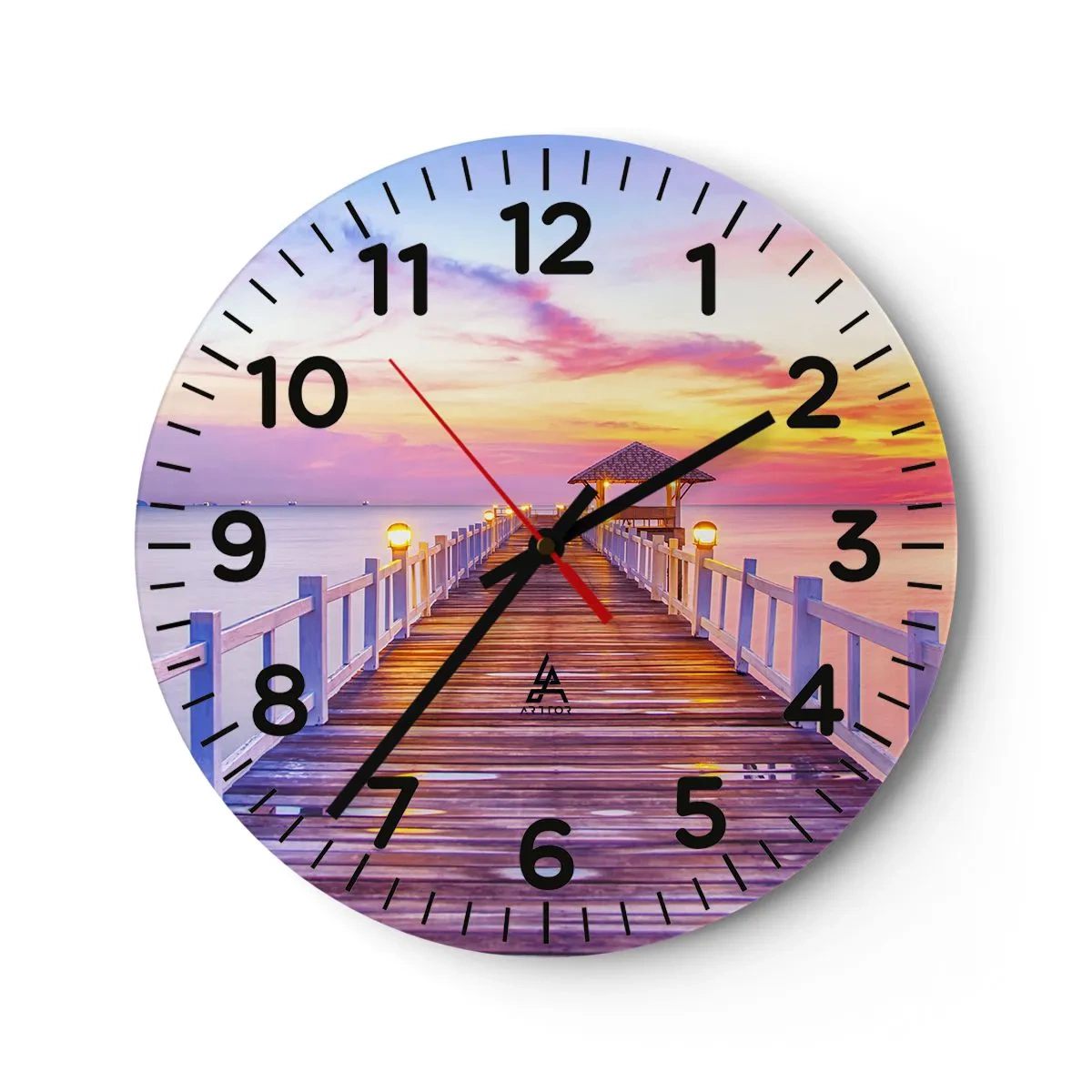 Wall clock - Clock on glass - Lilac and Gold Silence of an Evening - 30x30 cm