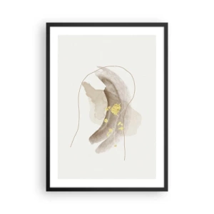 Poster in black frame - An abstract pattern in beige with delicate gold accents. - 50x70cm - Encountered in Space - Modern wall decoration for the living room and bedroom ARTTOR