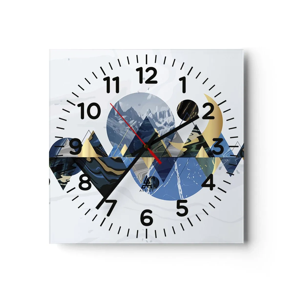 Wall clock - Clock on glass - Geometrical Landscape - 40x40 cm