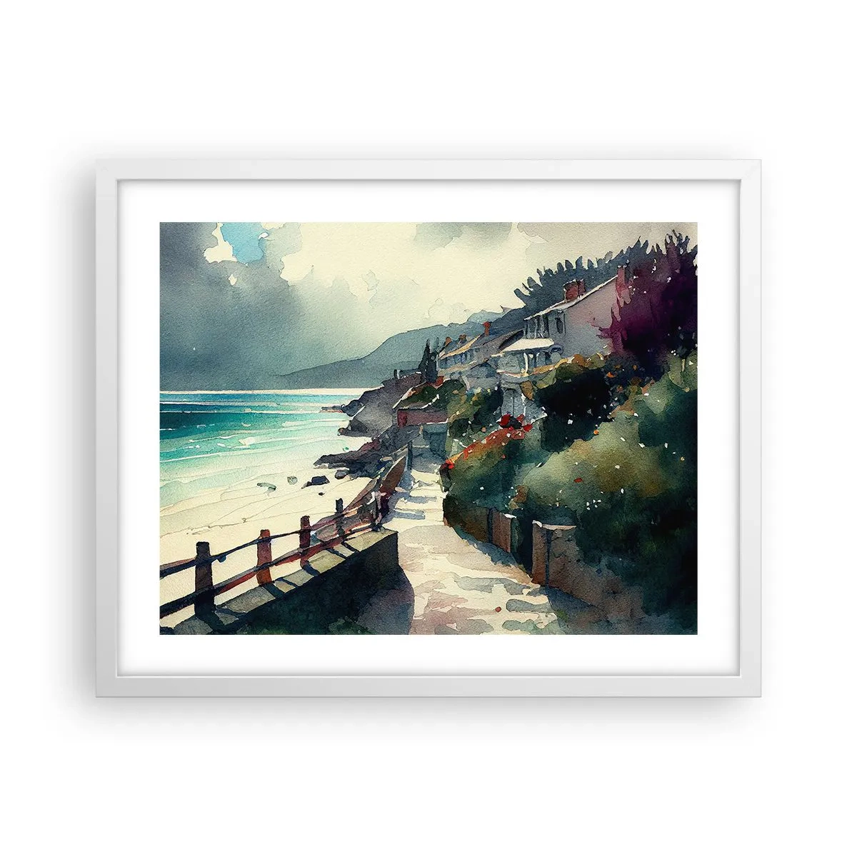 Poster in white frmae - Mediterranean Town - 50x40 cm