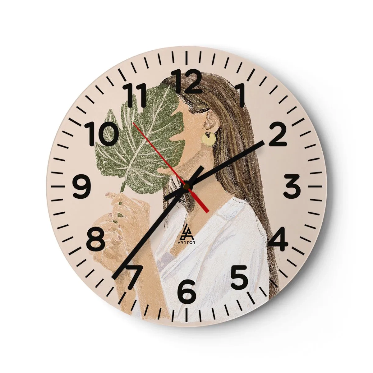 Wall clock - Clock on glass - Mysterious Portrait with a Fan - 40x40 cm