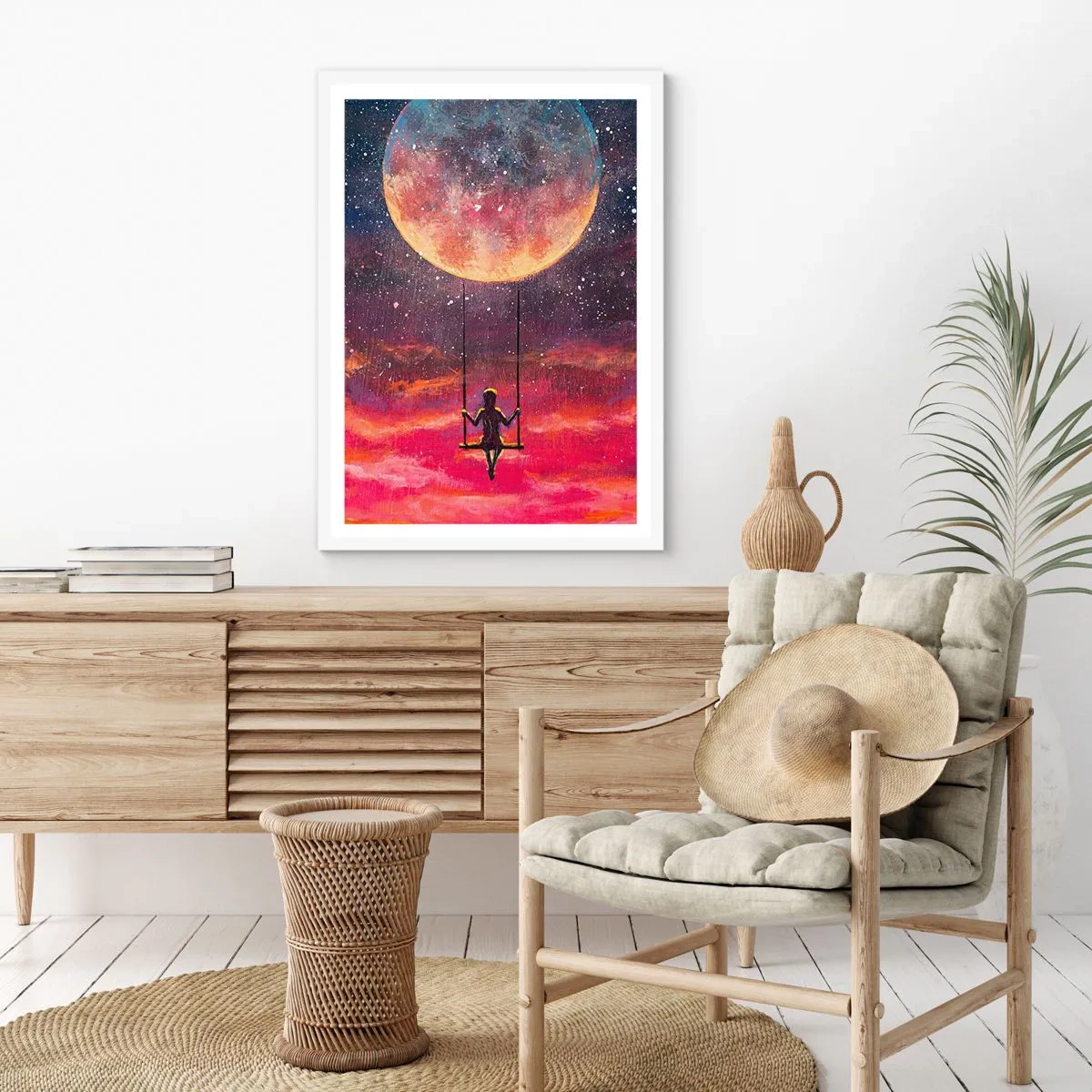 Poster in white frmae - Swinging in the Clouds - 70x100 cm