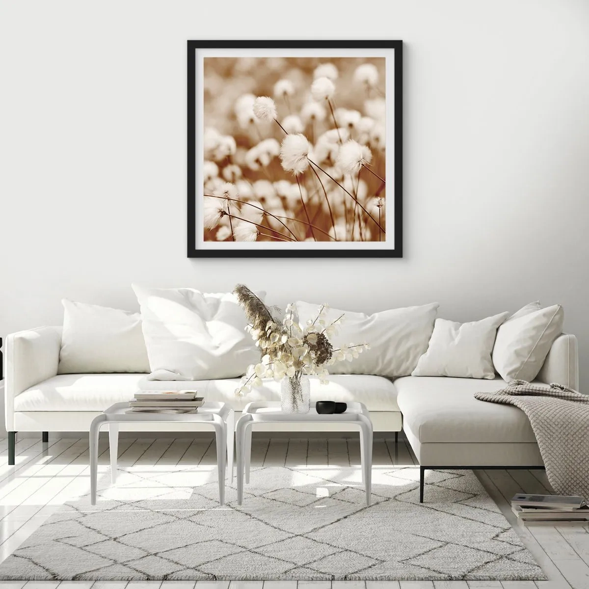 Poster in black frame - Fluffy field - 30x30 cm