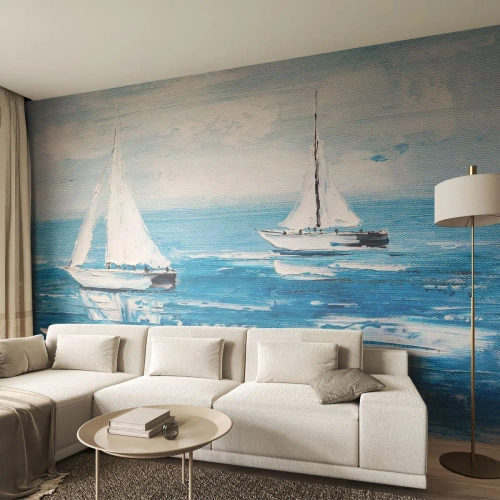 Self-Adhesive Photo Wallpaper Deluxe Sticker - With a Friend by the Side - Landscape, Sailboats, Nautical - 100x70 cm
