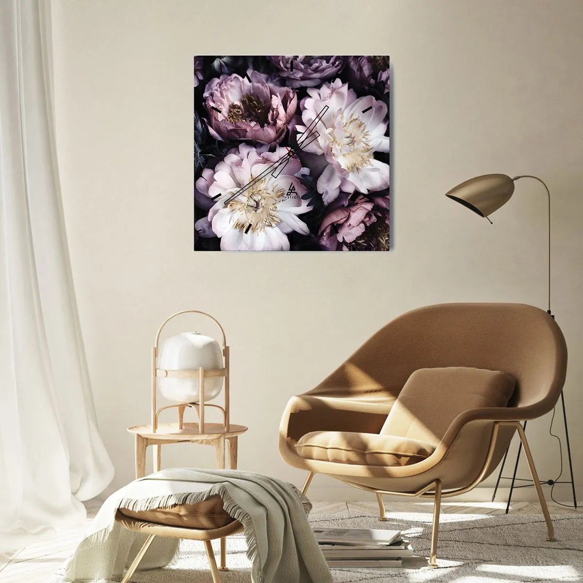 Wall clock - Clock on glass - Old Style Bouquet - 30x30 cm