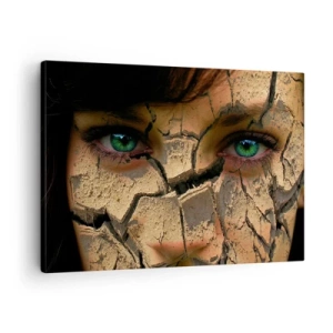 Canvas picture - The face of a woman with green eyes covered with a cracked earth structure - 70x50cm - Delight and Horror - Modern wall decoration for the living room and bedroom ARTTOR