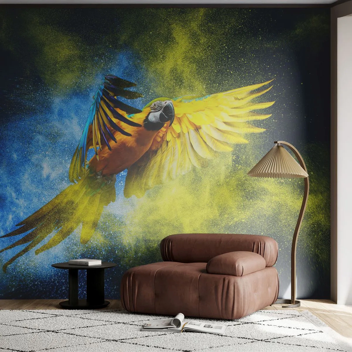 Photo Wallpaper Premium Sand - In Blue and Gold Dust - Parrot, Abstraction, Piece - 500x350 cm