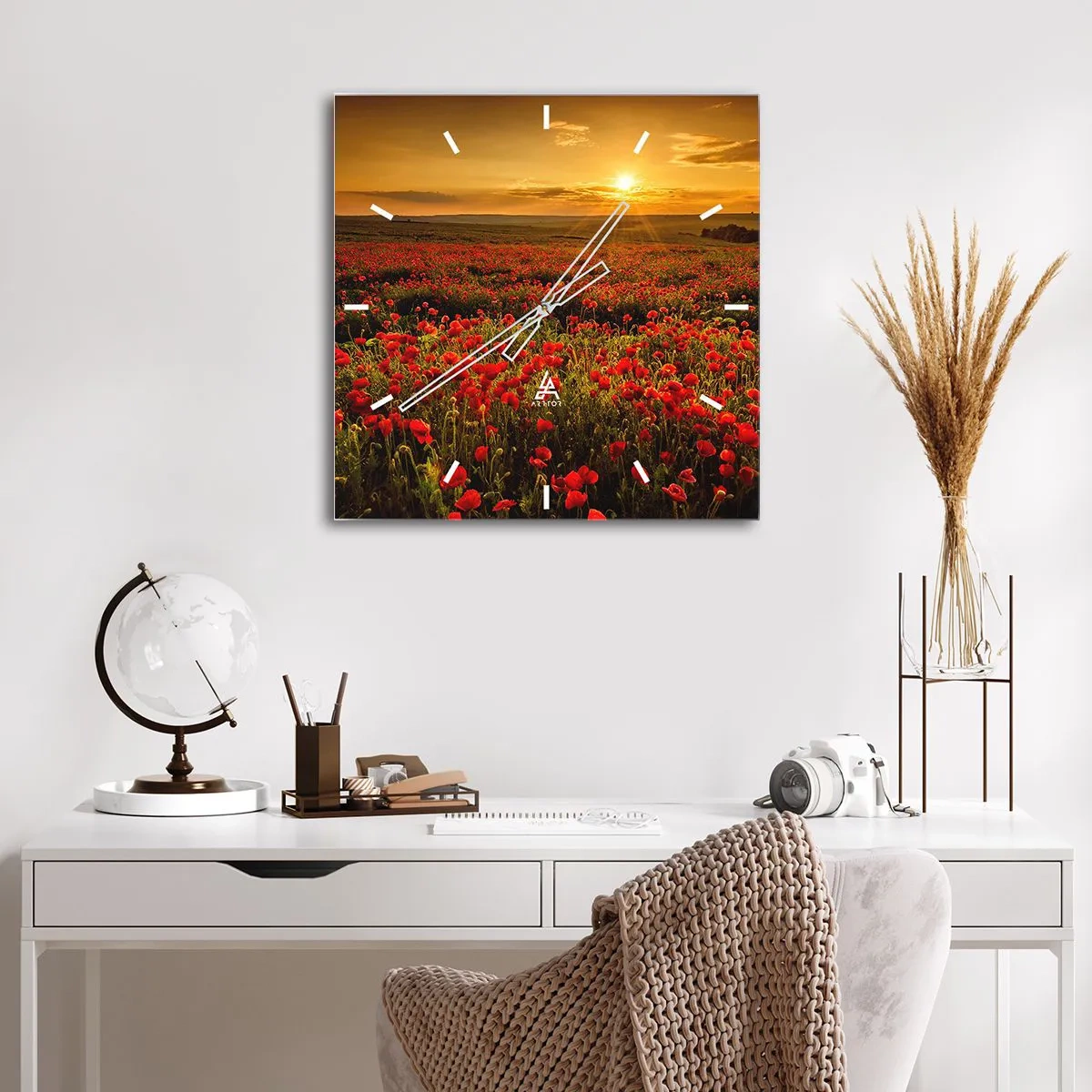 Wall clock - Clock on glass - In the Meadow, among Flood of Flowers - 30x30 cm