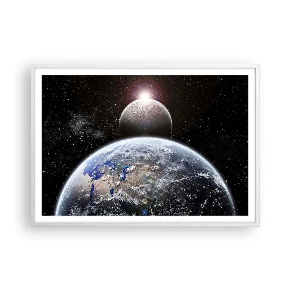 Poster in white frmae - Space Landscape - Sunrise - 100x70 cm