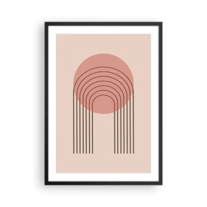 Poster in black frame - A minimalist abstraction with arcs in shades of pink and beige. - 50x70cm - Irresistible Attraction - Modern wall decoration for the living room and bedroom ARTTOR