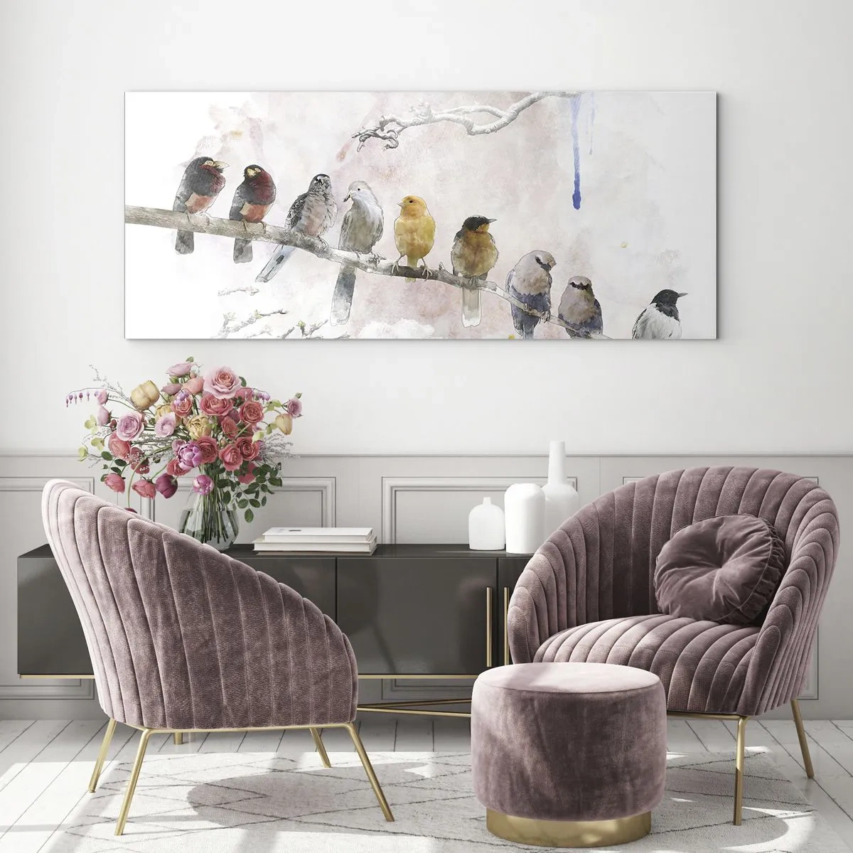 Glass picture - Winged Encounter - 90x30 cm