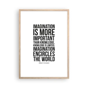 Poster in light oak frame - Einstein about Power of Imagination - 50x70 cm