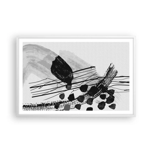 Poster in white frmae - Black and White Organic Abstraction - 91x61 cm