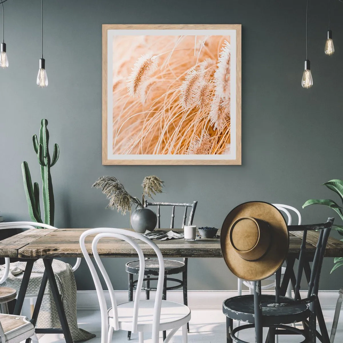 Poster in light oak frame - Golden Rustling of Grass - 60x60 cm