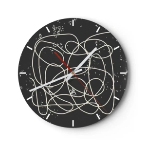 Wall clock - Clock on glass - Expressive abstraction with bright lines on a black background - 30x30cm - Lost Thoughts - Modern wall decoration for the living room, kitchen, and bedroom ARTTOR
