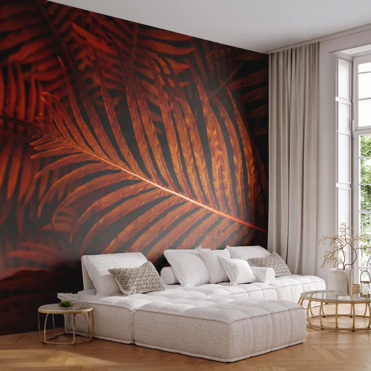 Photo Wallpaper Premium Sand - Heat of Life - Abstraction, Palm Leaves, Tropical Plant - 100x70 cm