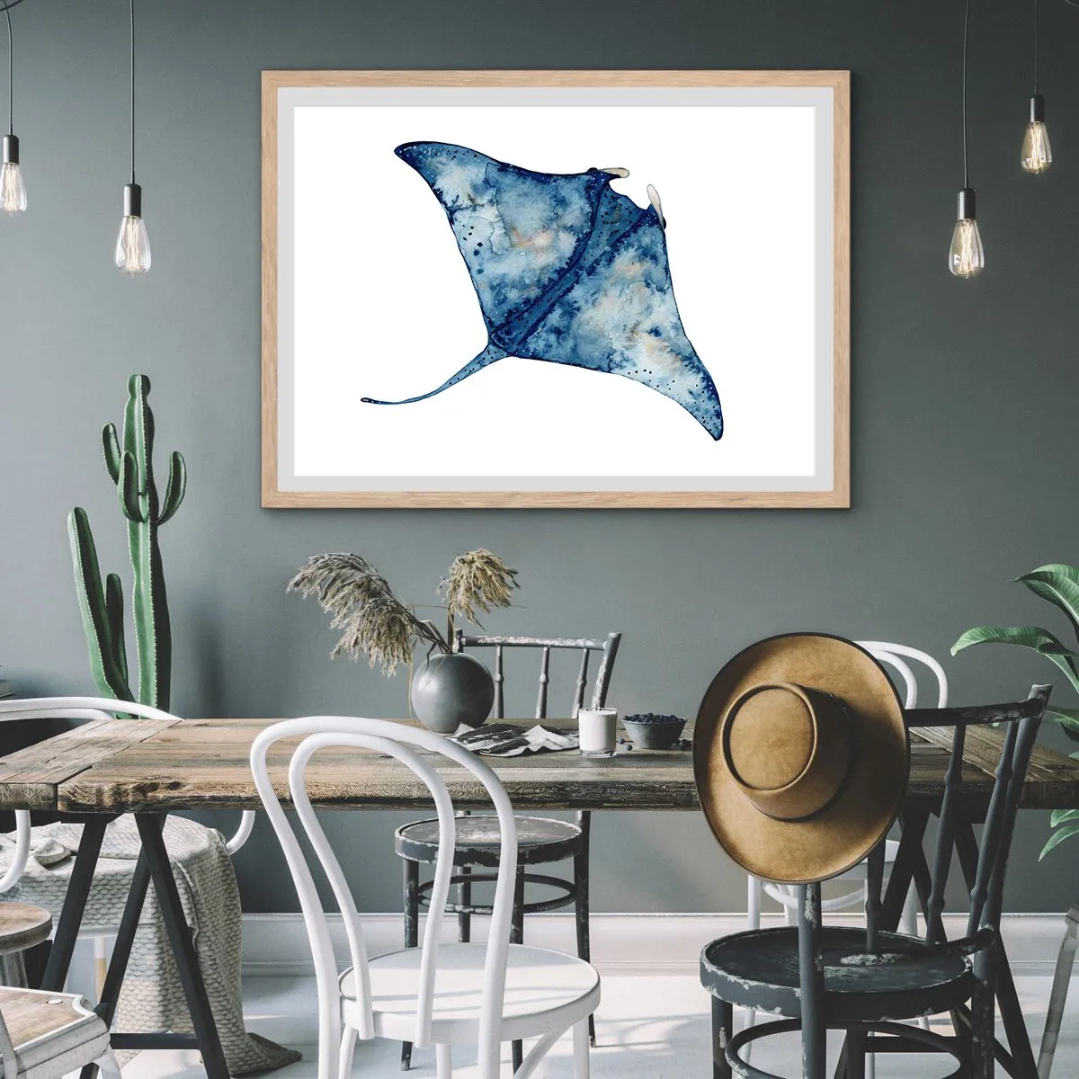 Poster in light oak frame - Life In Blue - 100x70 cm