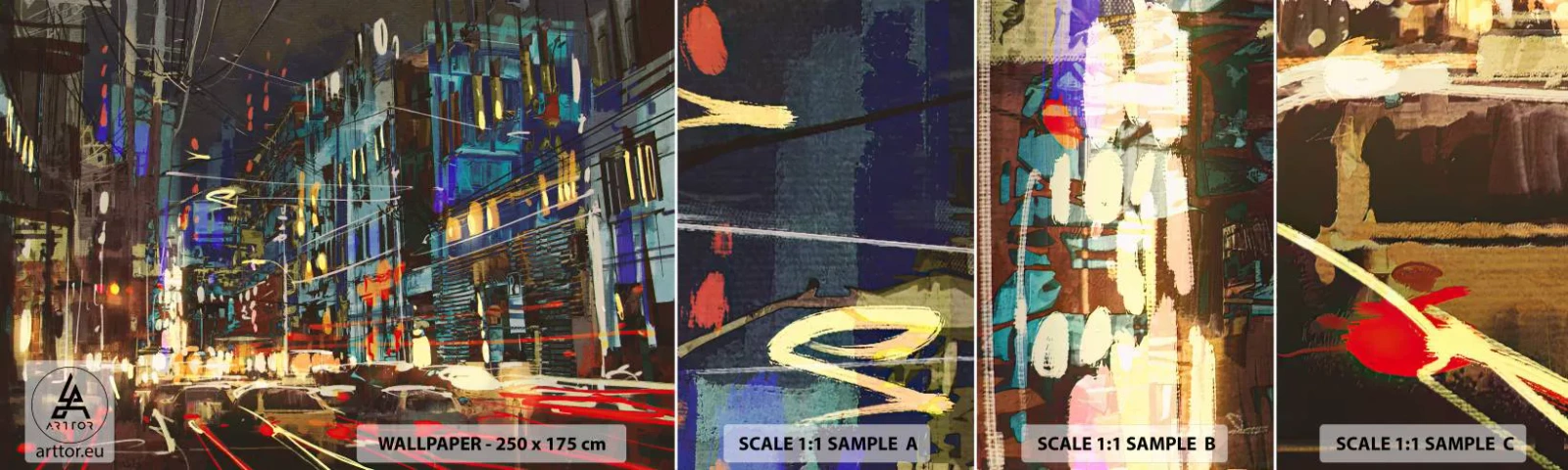 Photo Wallpaper Sample Standard Eco - Evening Street Bustle - City, Architecture, Night life - 100x30 cm