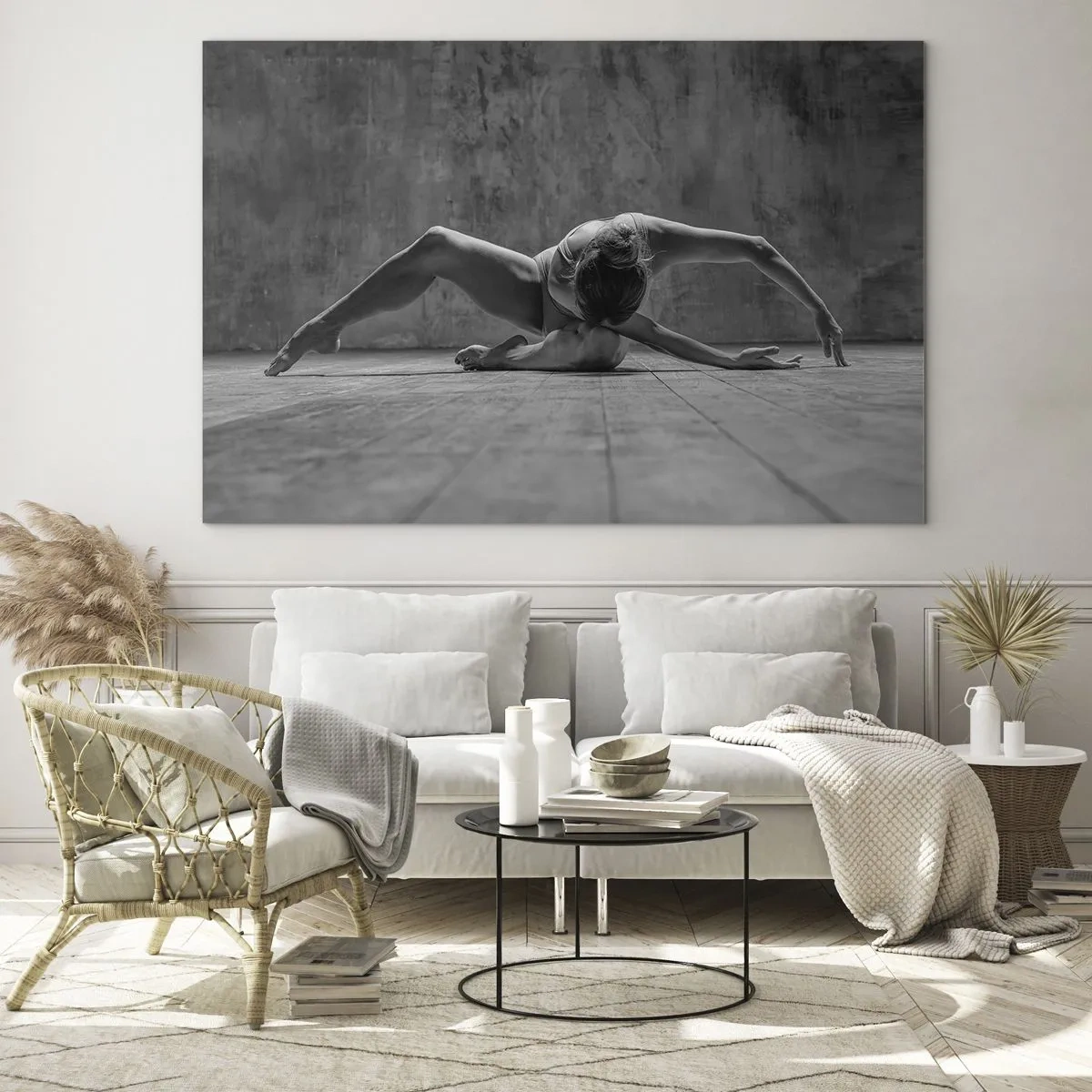 Glass picture - Dancer in a pose on the floor - 70x50cm - Found Symmetry - Modern wall decoration for the living room and bedroom ARTTOR