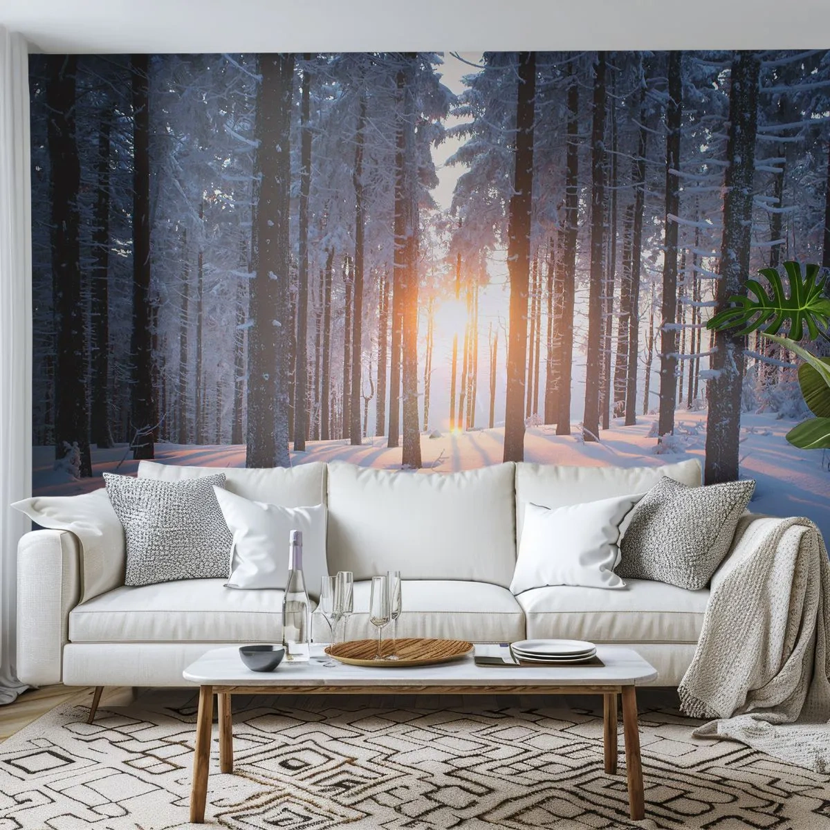 Photo Wallpaper Standard Eco - Clearly Black on White - Landscape, Forest, Snow - 400x280 cm