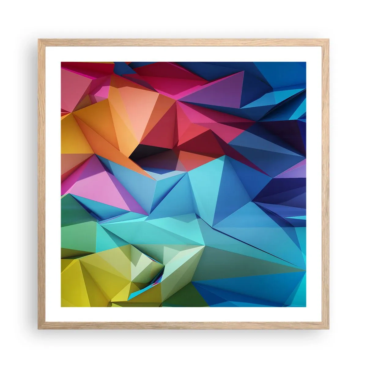 Poster in light oak frame - Rainbow Origami - 60x60 cm