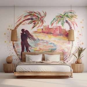 Photo Wallpaper Premium Canvas - Romantic Holiday - People, Coconut Palm, Beach - 450x315 cm