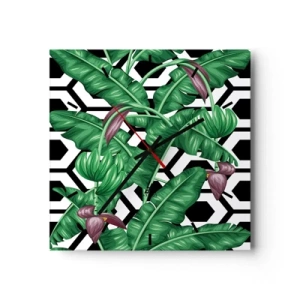 Wall clock - Clock on glass - Symmetrical Composition of Nature - 30x30 cm