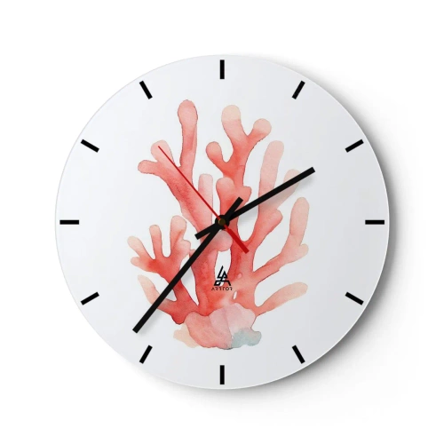 Wall clock - Clock on glass - Coral Colour Colars - 40x40 cm