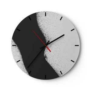 Wall clock - Clock on glass - Black and white abstraction with a smooth transition and a grainy effect - 30x30cm - Fluid Balance - Modern wall decoration for the living room, kitchen, and bedroom ARTTOR