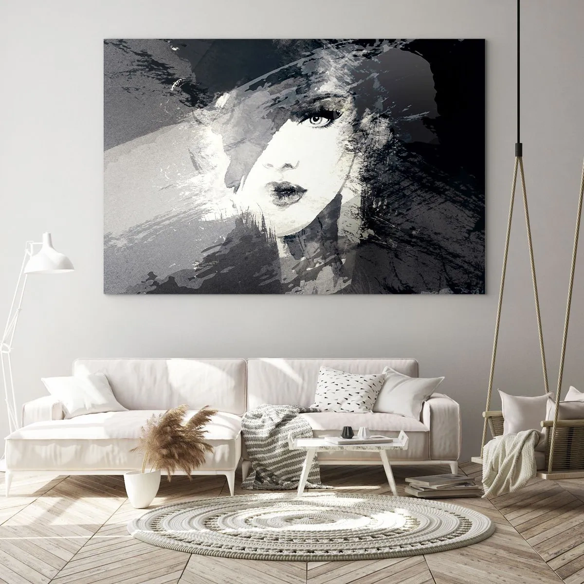 Glass picture - From Behind Grey Voile - 100x70 cm