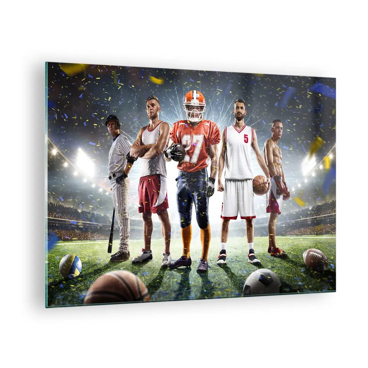Glass picture - Athletes of various disciplines in the stadium under the spotlight - 70x50cm - Gladiators of the Pitch - Modern wall decoration for the living room and bedroom ARTTOR
