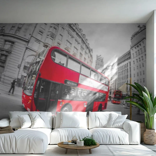 Photo Wallpaper Premium Canvas - Traditional London -By Bus - City, London, Red bus - 500x350 cm