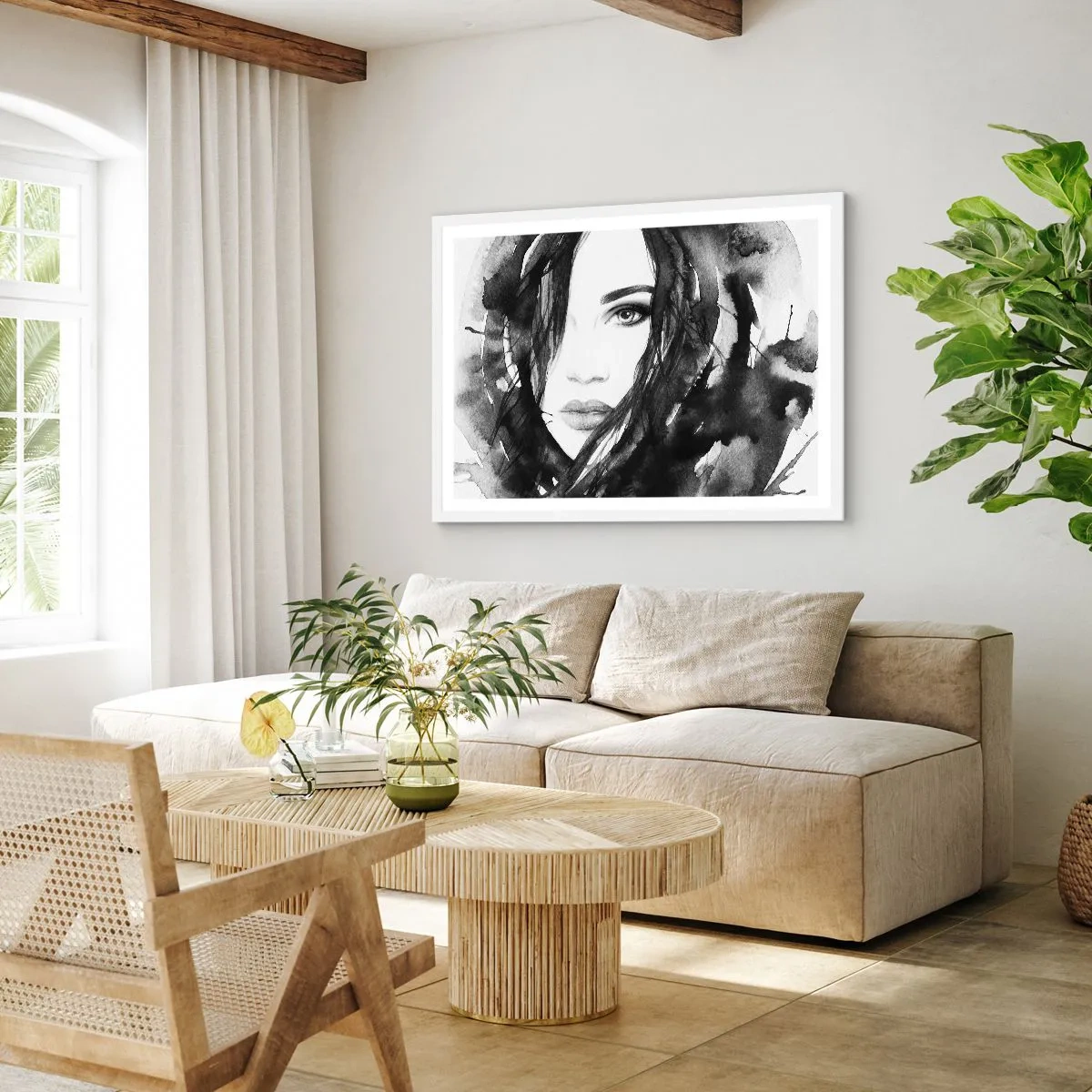 Poster in white frmae - Portriat of a Lady in  Black and White - 40x30 cm