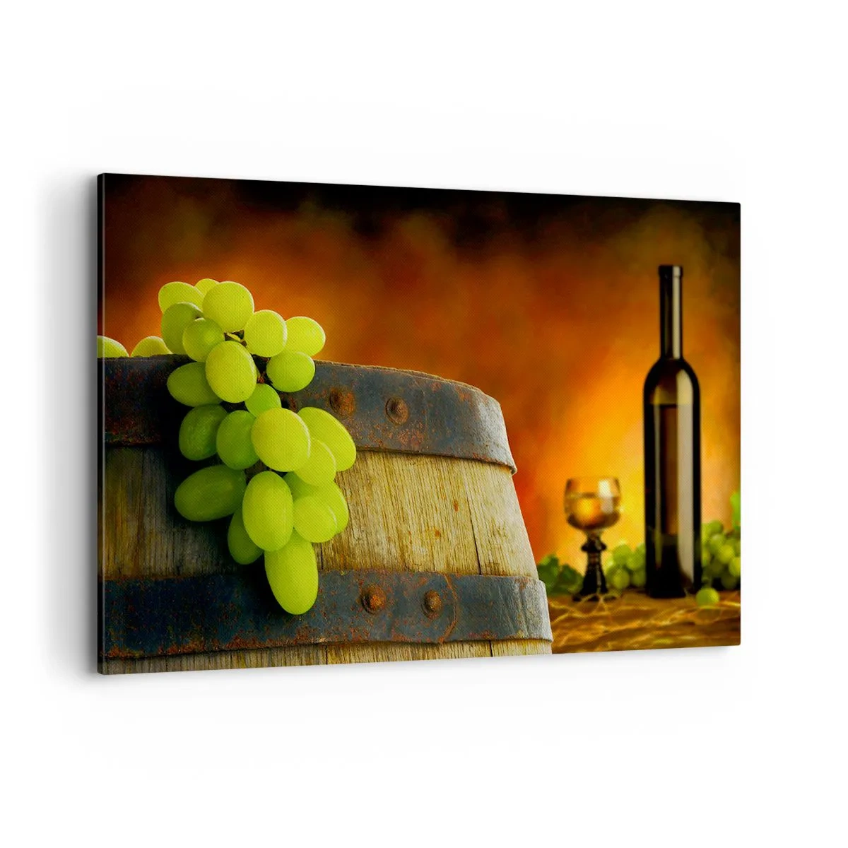 Canvas picture - Still Life with a Bottle of Wine and a Bunch of Grapes - 120x80 cm