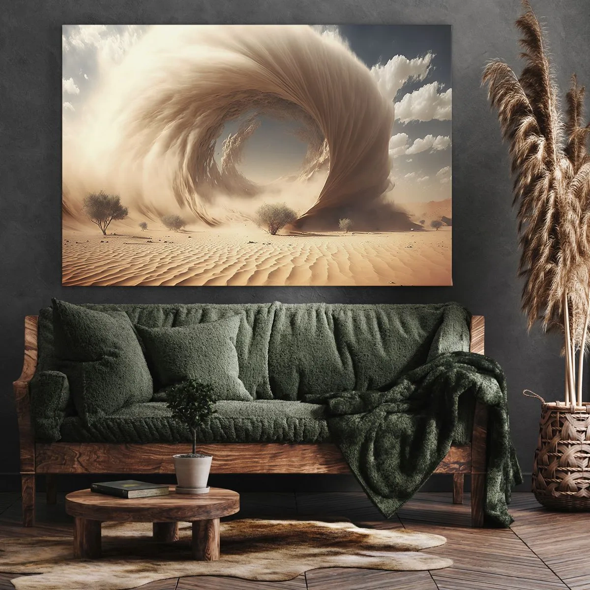 Canvas picture - Dynamic sand swirl in a desert with trees - 70x50cm - Open Portal - Modern wall decoration for the living room and bedroom ARTTOR