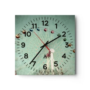 Wall clock - Clock on glass - Come Have Fun - 40x40 cm